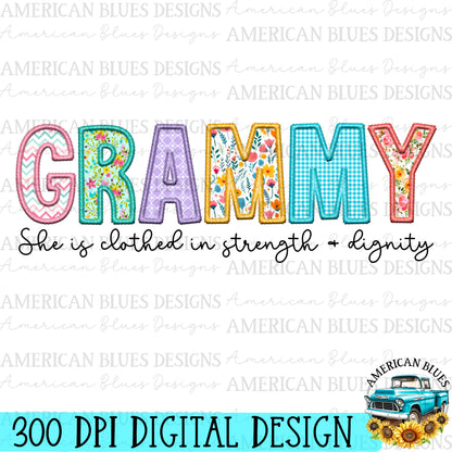 Grammy- Spring embroidered name digital design | American Blues Designs