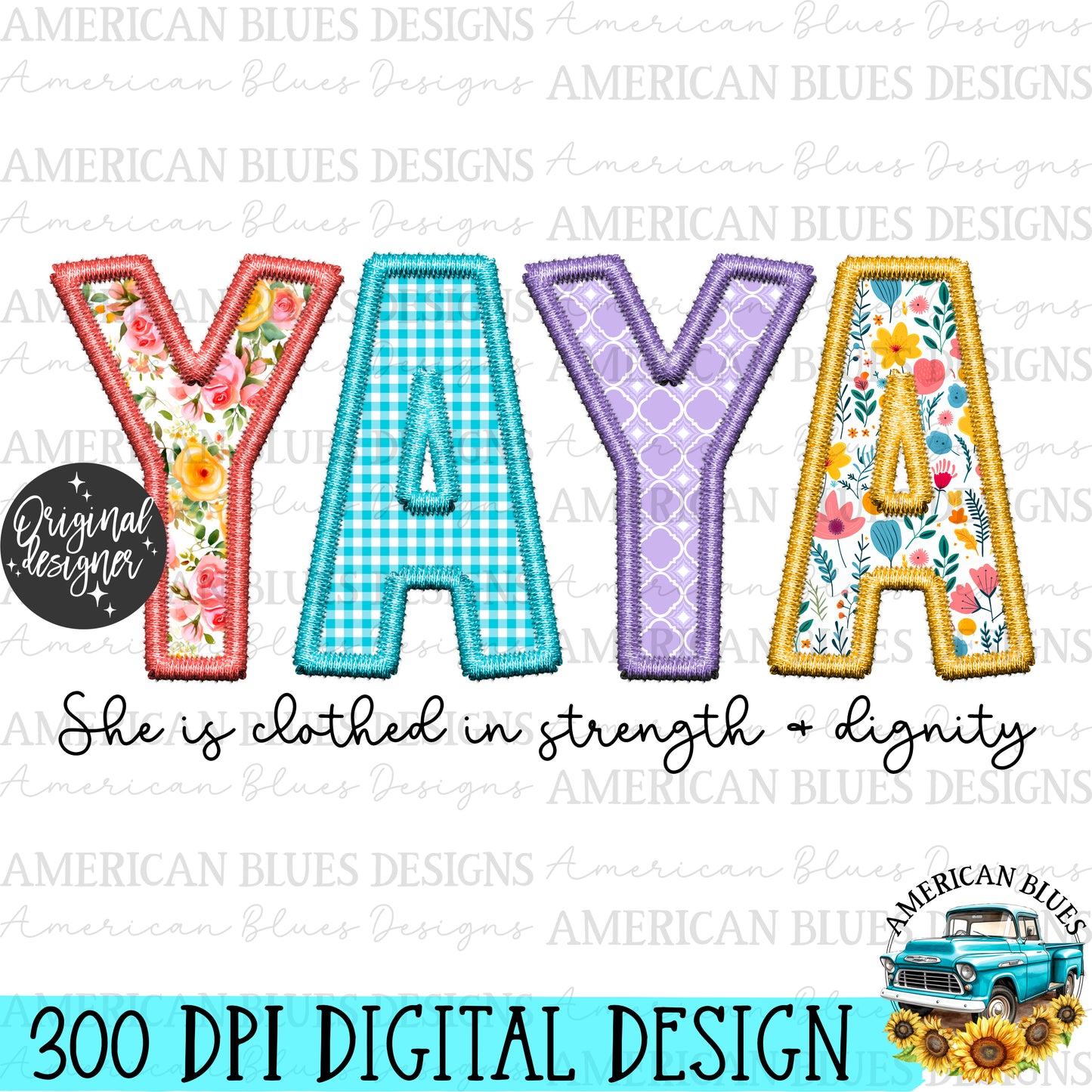 Yaya- Spring embroidered name digital design | American Blues Designs