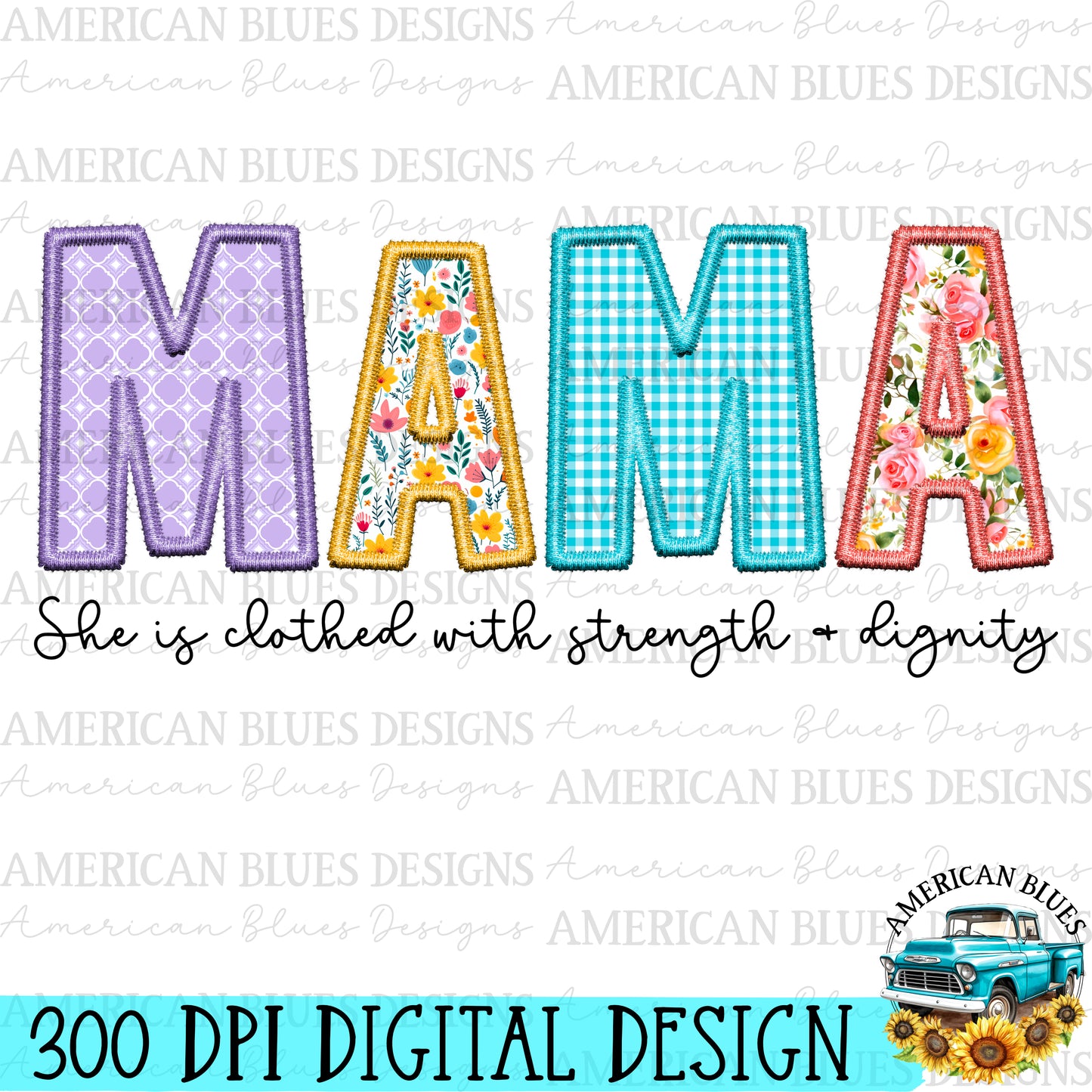 Mama- Spring embroidered name digital design | American Blues Designs