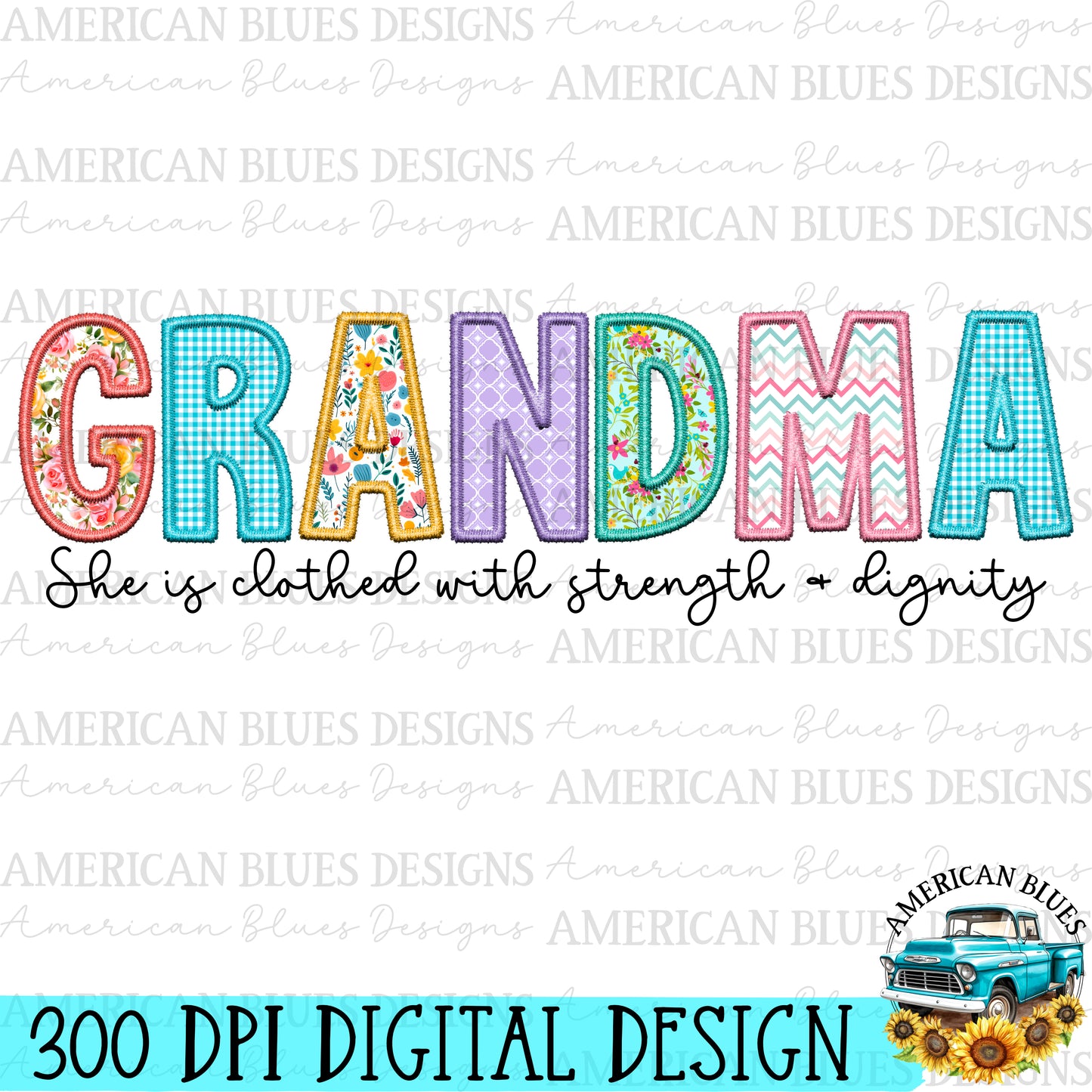 Grandma- Spring embroidered name digital design | American Blues Designs