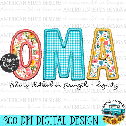 Oma- Spring embroidered name digital design | American Blues Designs