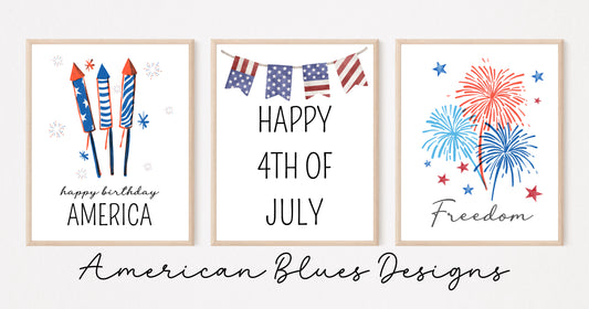 Happy 4th of July, Freedom, Happy Birthday America Printable Wall Art