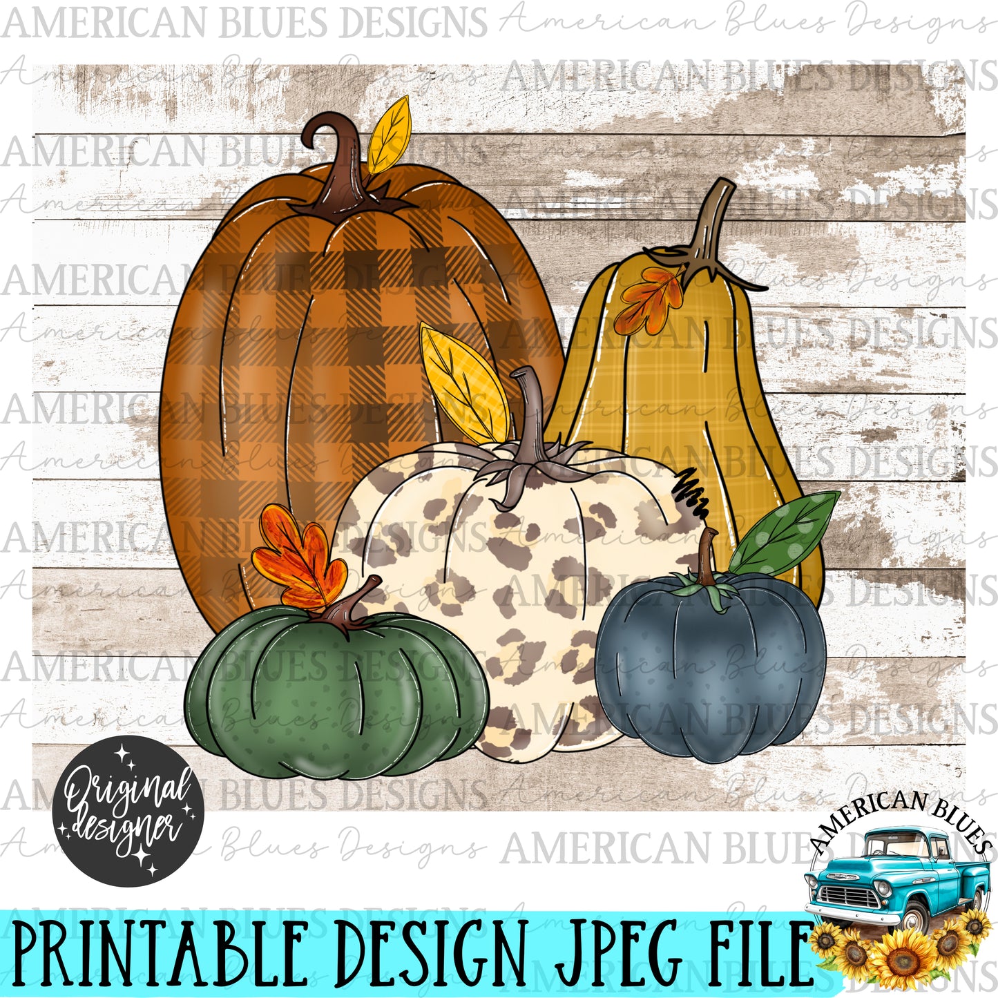 Patterned pumpkin patch printable art | American Blues Designs