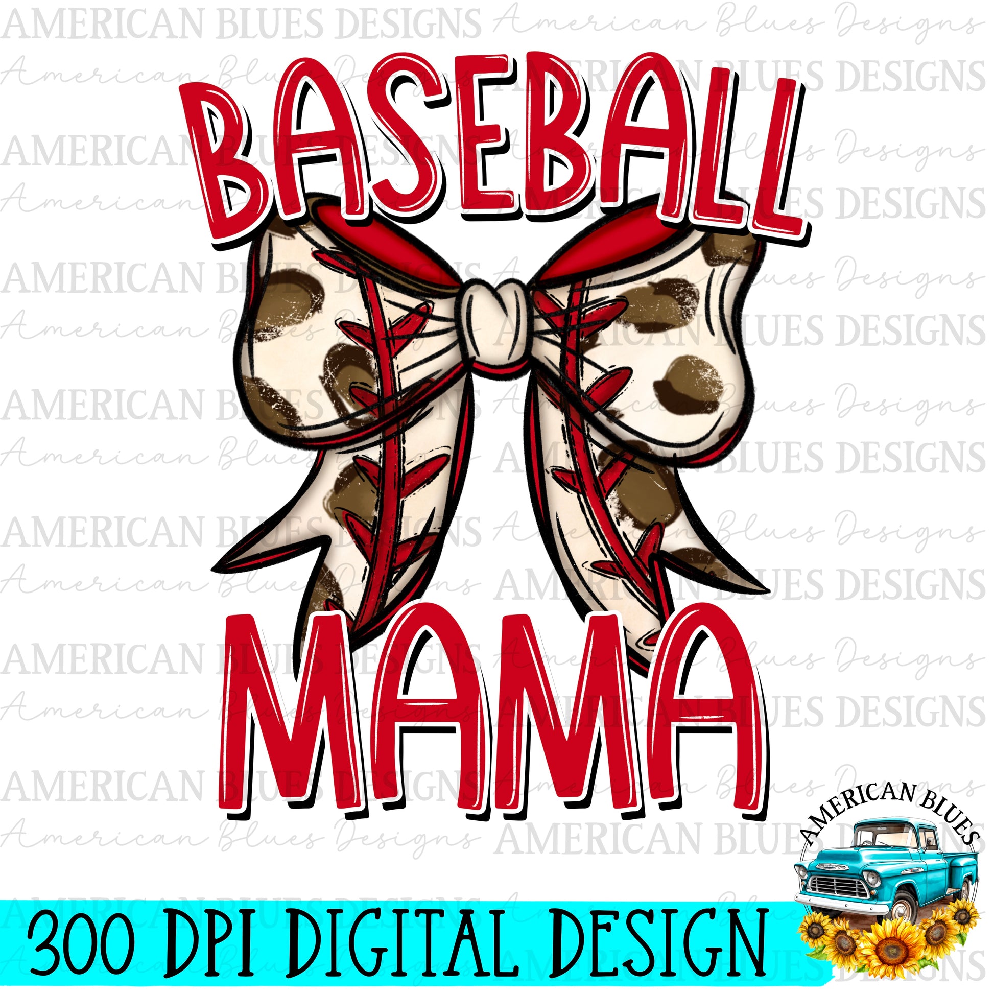 Baseball Mama coquette bow digital design | American Blues Designs