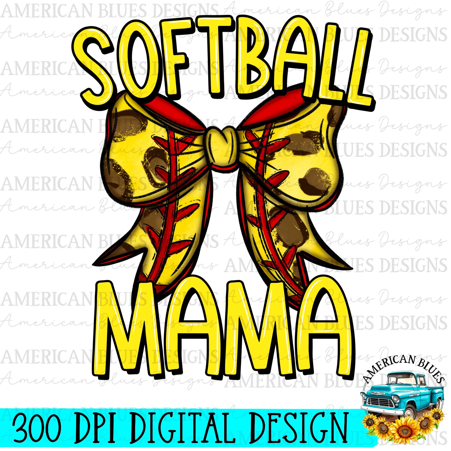 Softball Mama coquette bow digital design | American Blues Designs