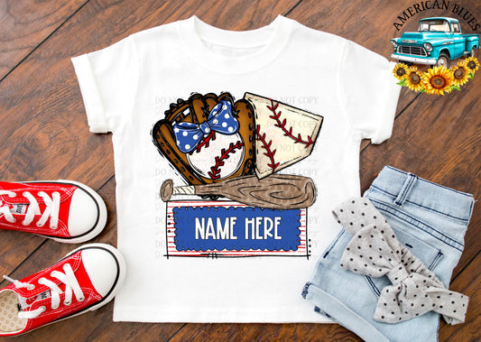 Baseball name plate with bow digital design | American Blues Designs
