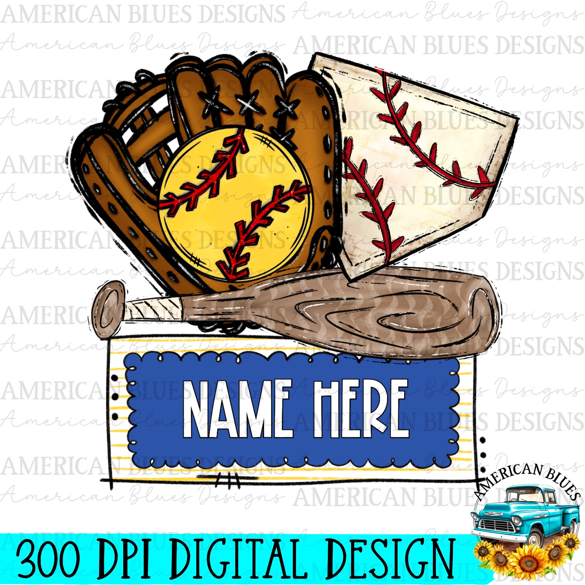 Softball name plate digital design | American Blues Designs
