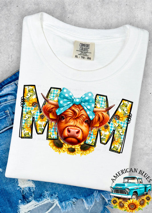 Mom- highland cow & sunflowers digital design | American Blues Designs