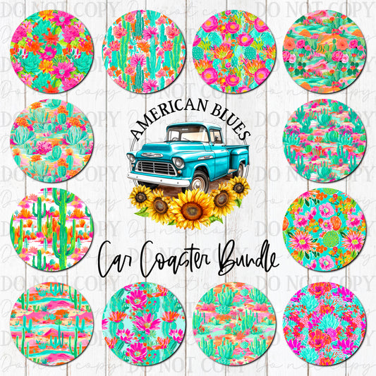 Colorful Cacti car coaster bundle