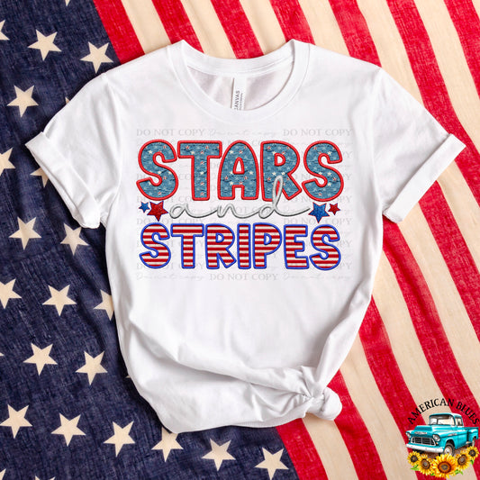 Stars & Stripes - faux embroidery digital design | American Blues Designs 