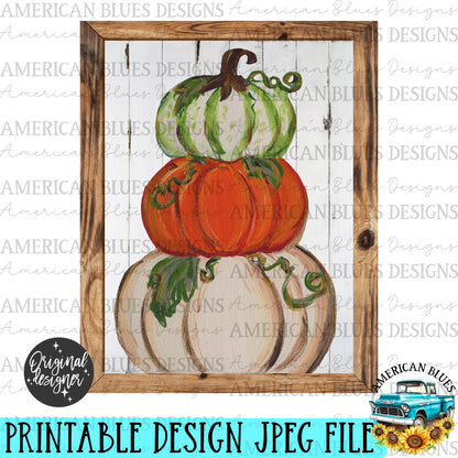 Painted pumpkin stack printable art | American Blues Designs
