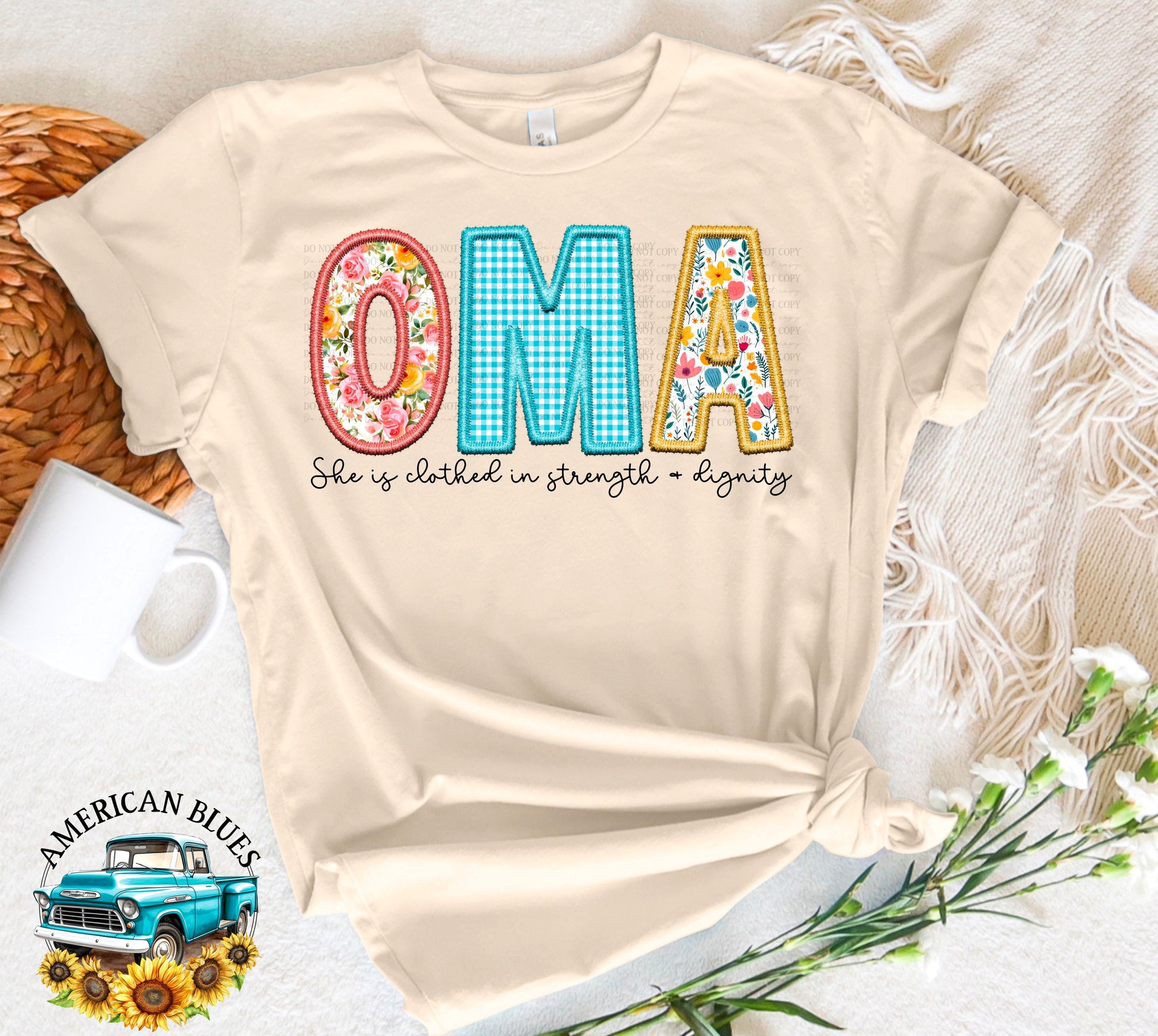 Oma- Spring embroidered name digital design | American Blues Designs