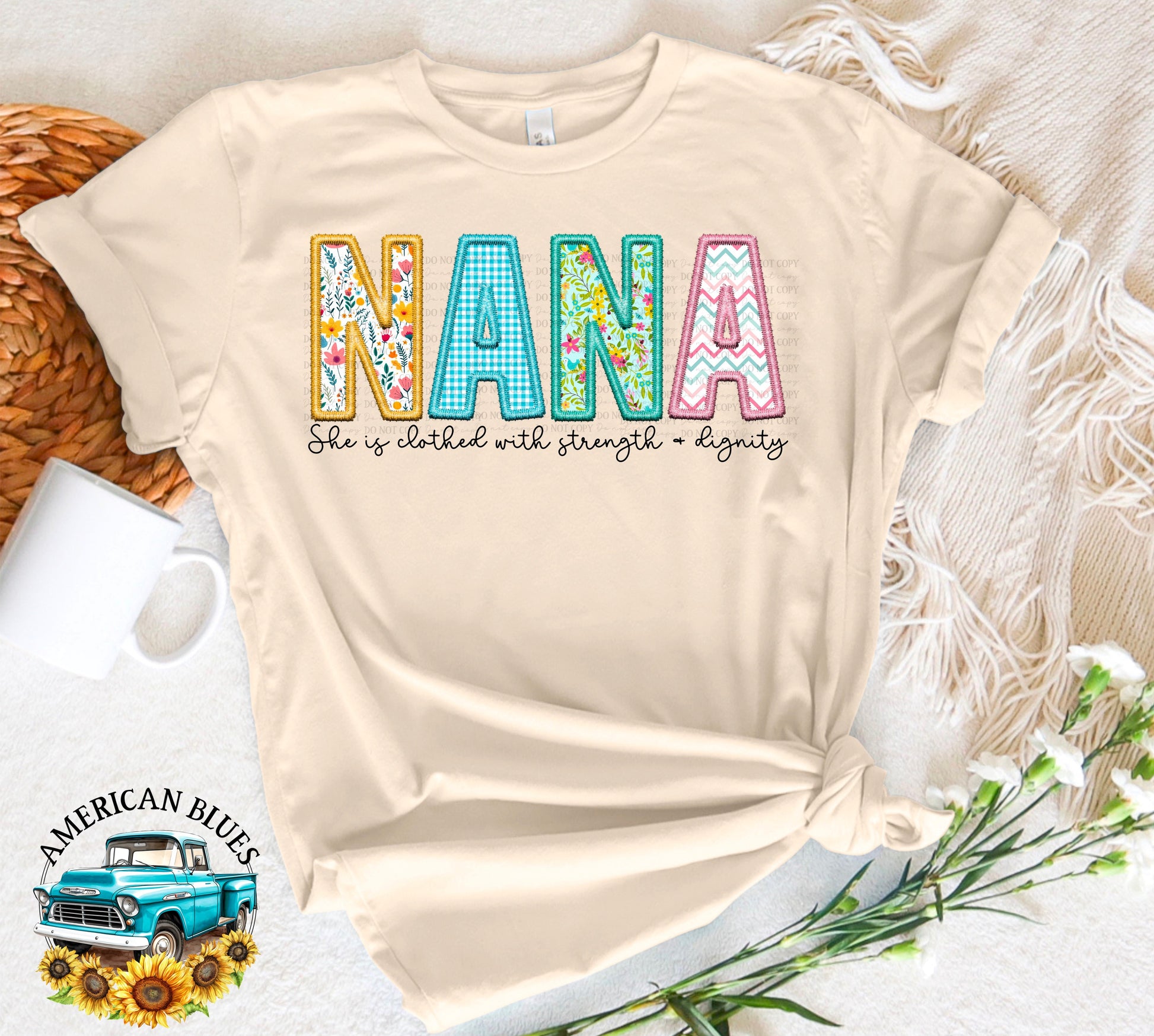 Nana- Spring embroidered name digital design | American Blues Designs