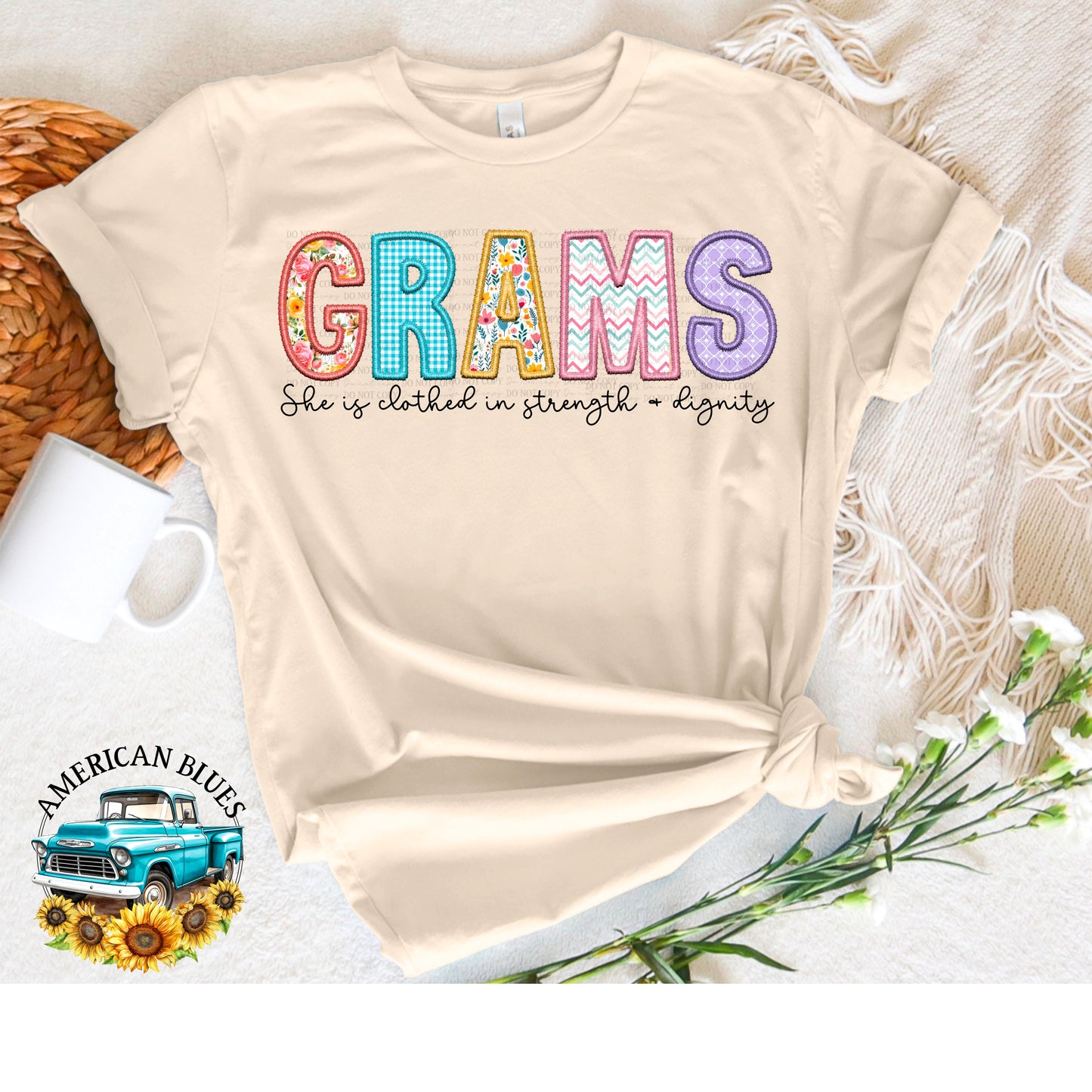 Grams- Spring embroidered name digital design | American Blues Designs