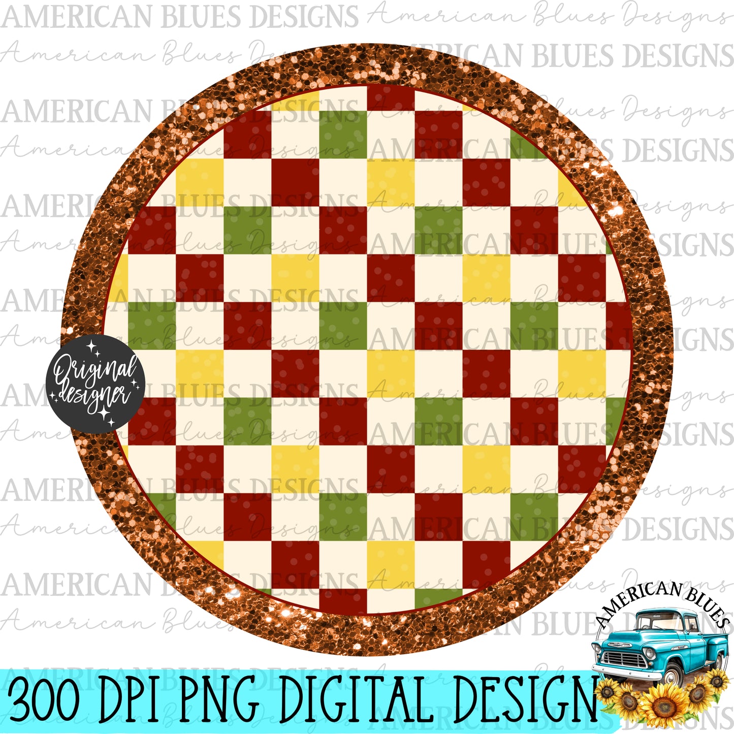 fall checkered car coaster digital design | American Blues Designs