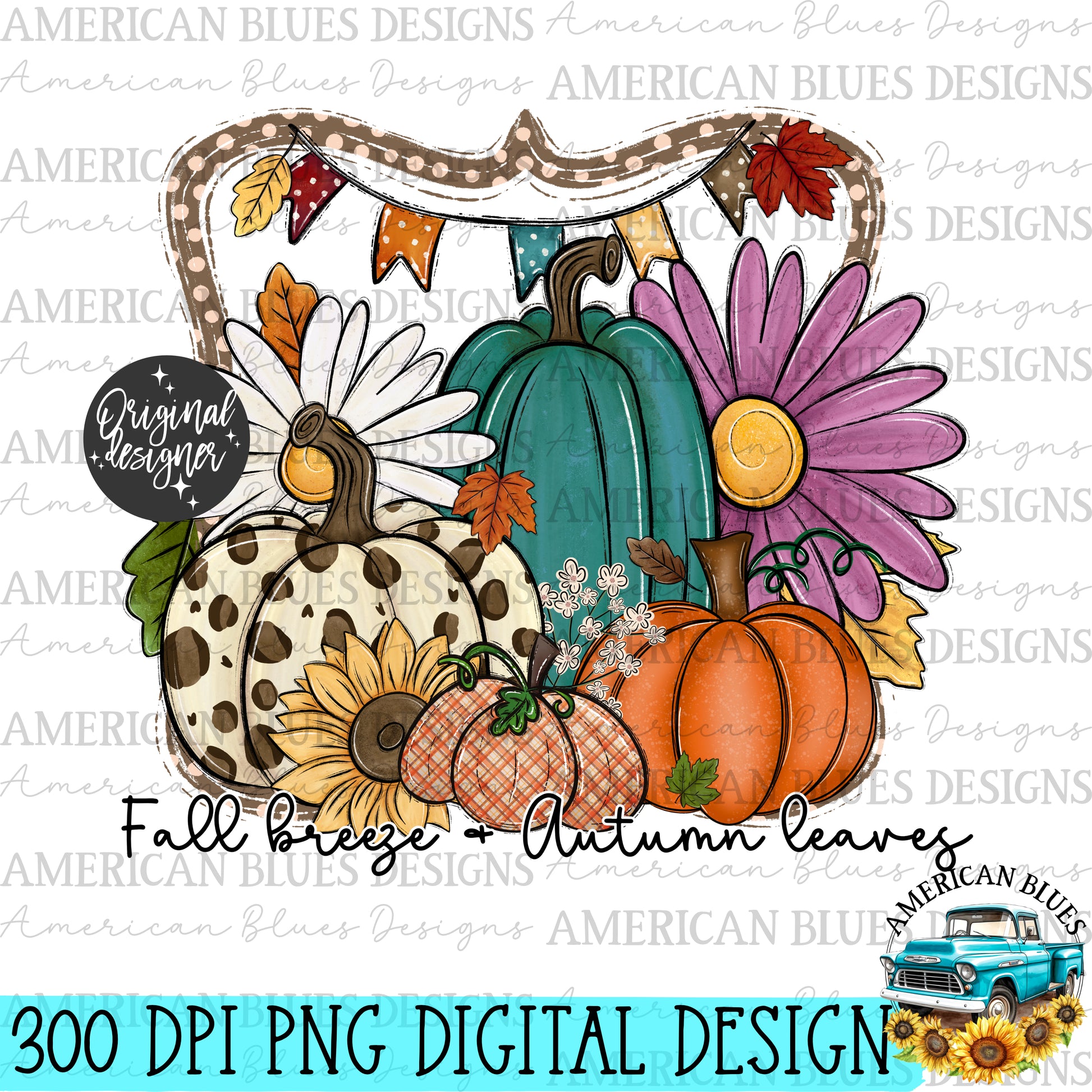 "fall breeze & Autumn leaves" digital design | American Blues Design