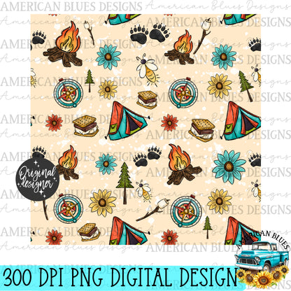 S'more camping seamless pattern