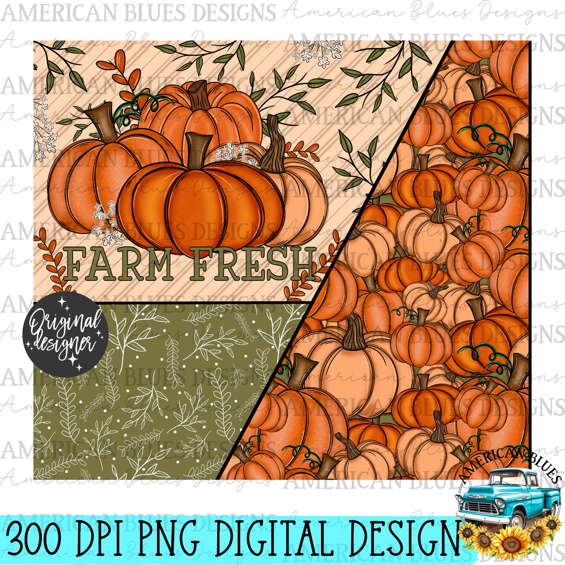 Farm Fresh Pumpkins tumbler digital design | American Blues Designs