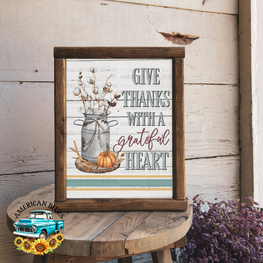 Give thanks with a grateful heart printable art | American Blues Designs