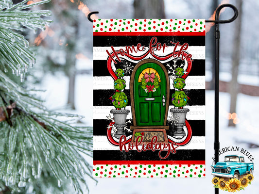 Home for the Holidays- polka dot and stripes Garden Flag digital design | American Blues Designs