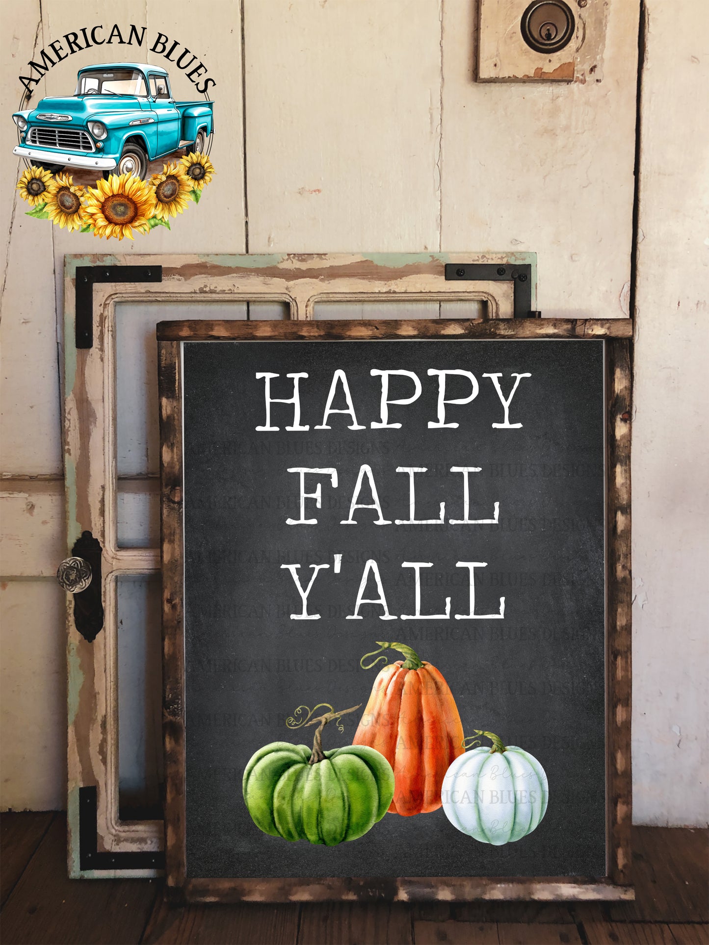 Happy Fall y'all pumpkin trio  printable | American Blues Designs