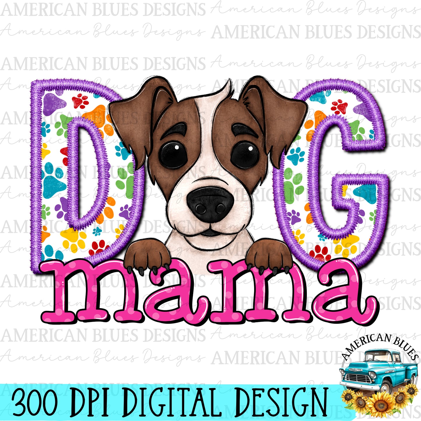 Dog mama Jack Russell digital design | American Blues Design