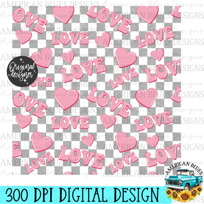 Love & Heart gray checkered seamless pattern | American Blues Designs