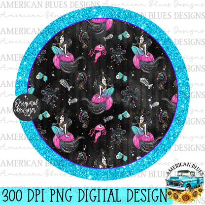 Witchy mermaid car coaster digital design | American Blues Designs