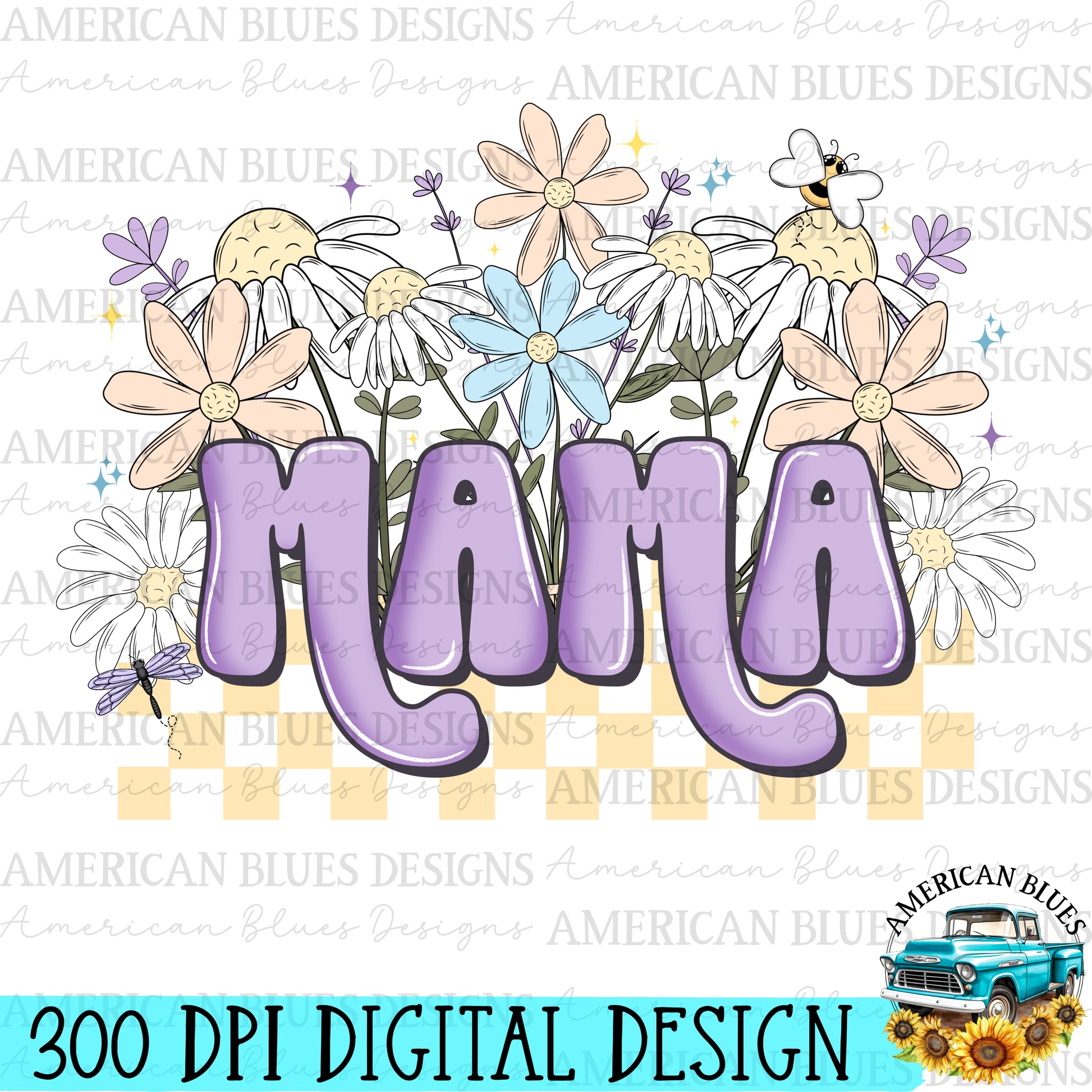 Mama retro floral digital design | American Blues Designs