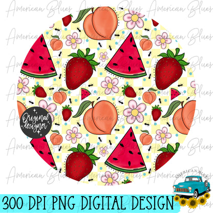 Peaches, Strawberries, Watermelon & ants car coaster