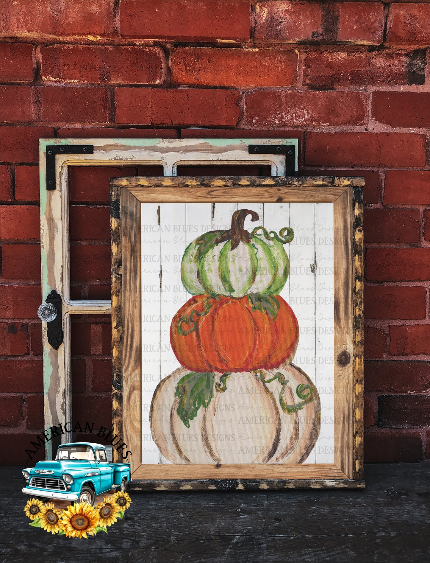 Painted pumpkin stack printable art | American Blues Designs