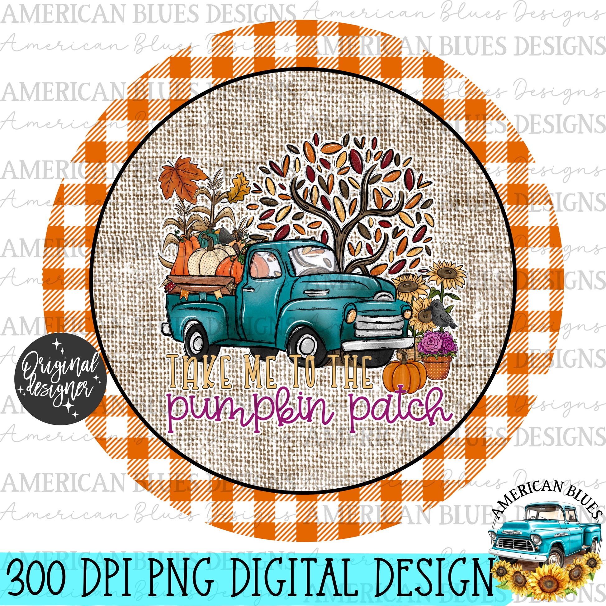Pumpkin Patch car coaster digital design | American Blues Designs