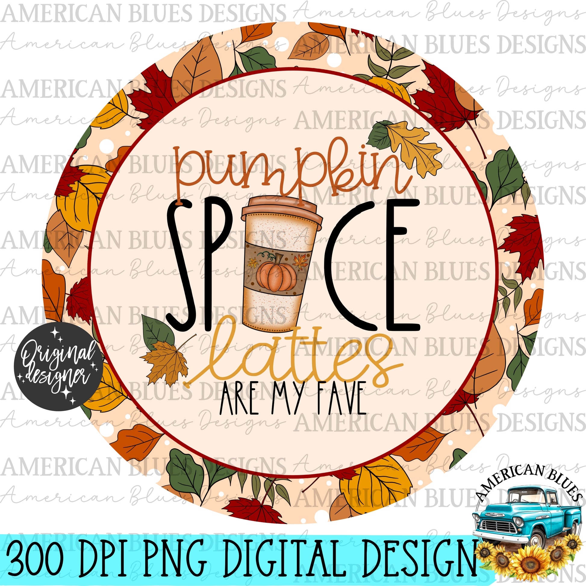 Pumpkin Spice Lattes car coaster digital design | American Blues Designs