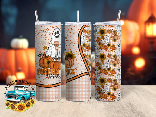 Pumpkin spice obsessed tumbler wrap with Oliver the ghostie