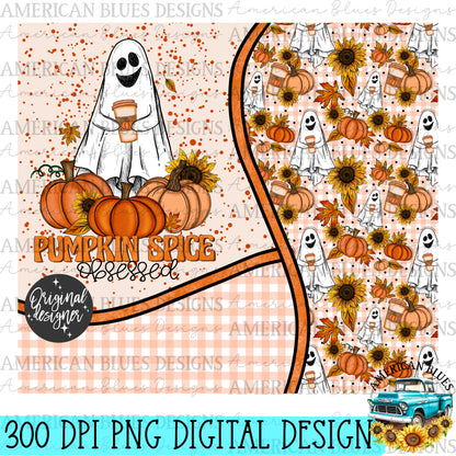Pumpkin spice obsessed tumbler wrap with Oliver the ghostie