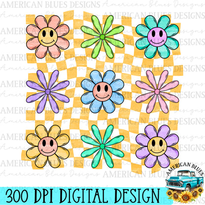Retro Happy Flowers digital design | American Blues Designs