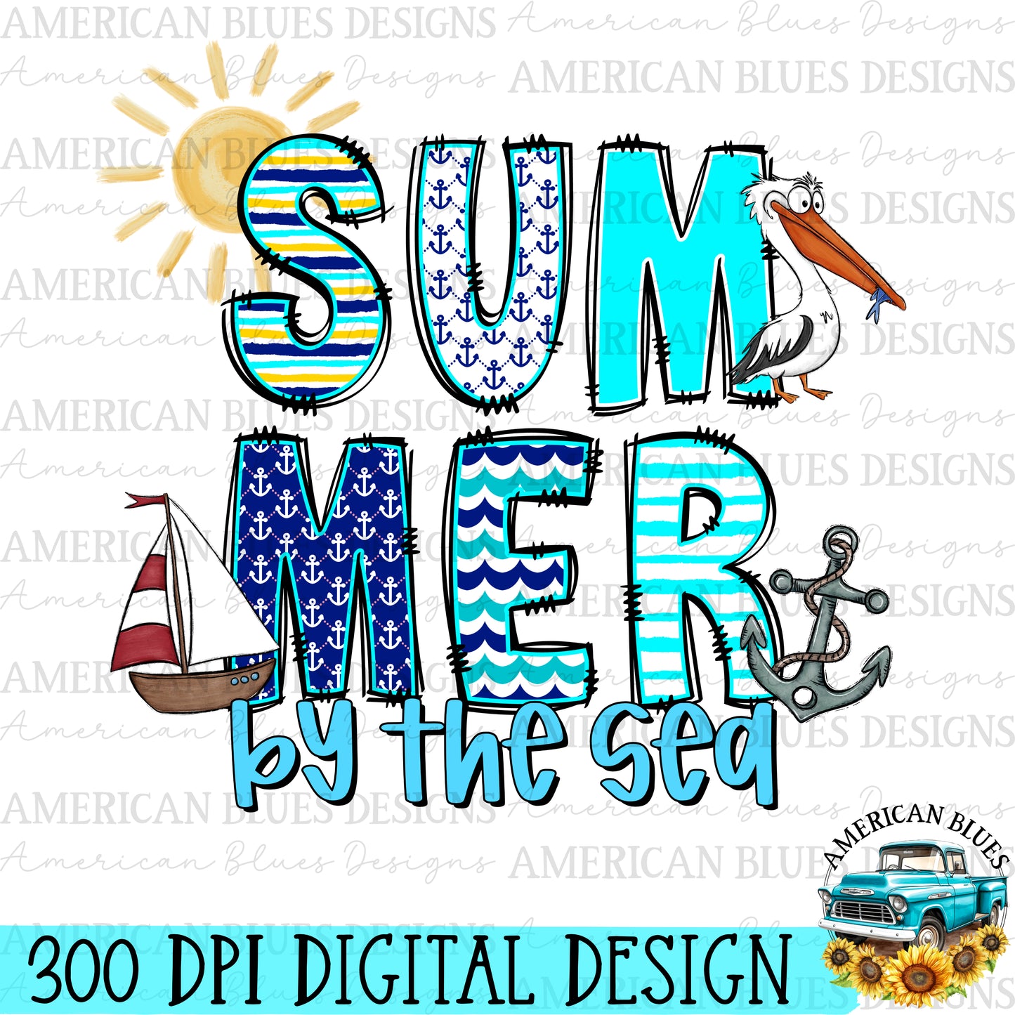 Summer by the sea- Nautical Edition digital design | American Blues Designs