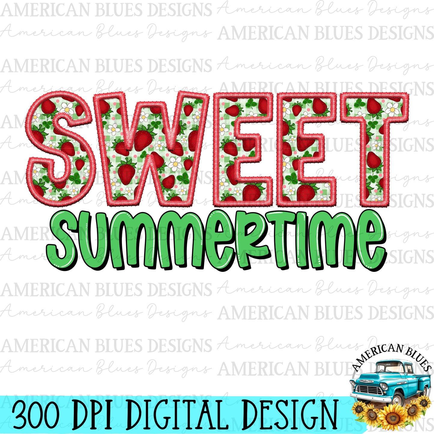  Sweet Summertime- strawberry digital design | American Blues Designs