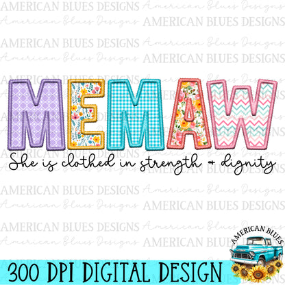 Memaw- Spring embroidered name digital design | American Blues Designs