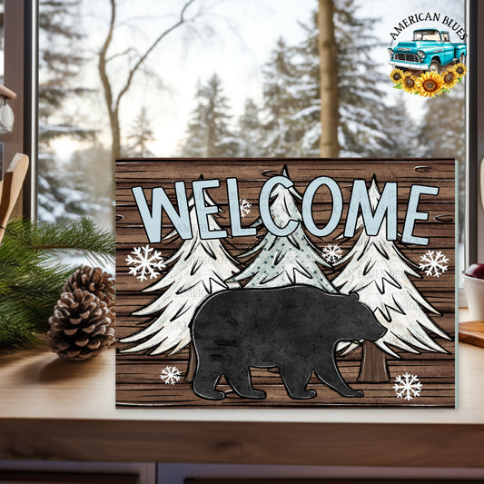 Welcome bear rustic cutting board digital design | American Blues Designs