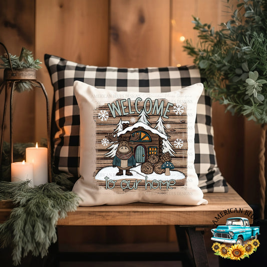 Welcome to our home- snowy forest moose digital design | American Blues Designs