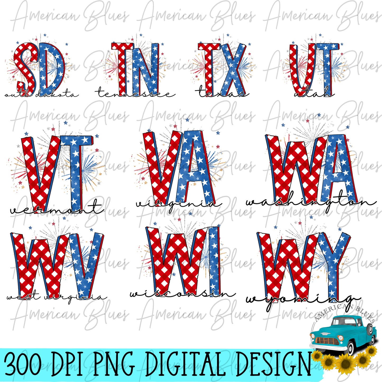 Patriotic State Letters- Fireworks