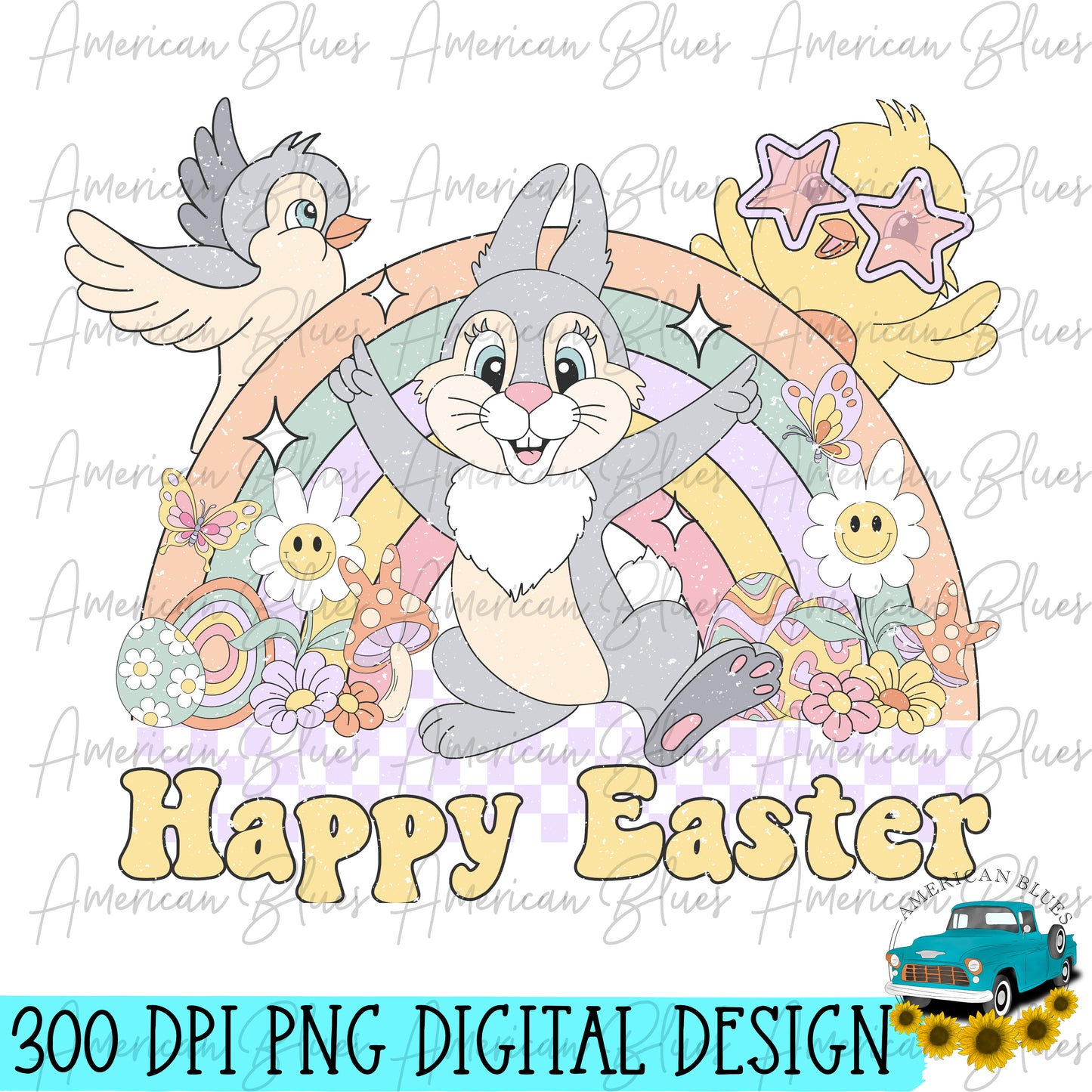 Happy Easter retro bunny rainbow regular & distressed version included