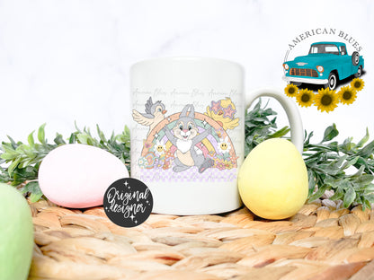 Easter retro bunny rainbow- regular and distressed version included