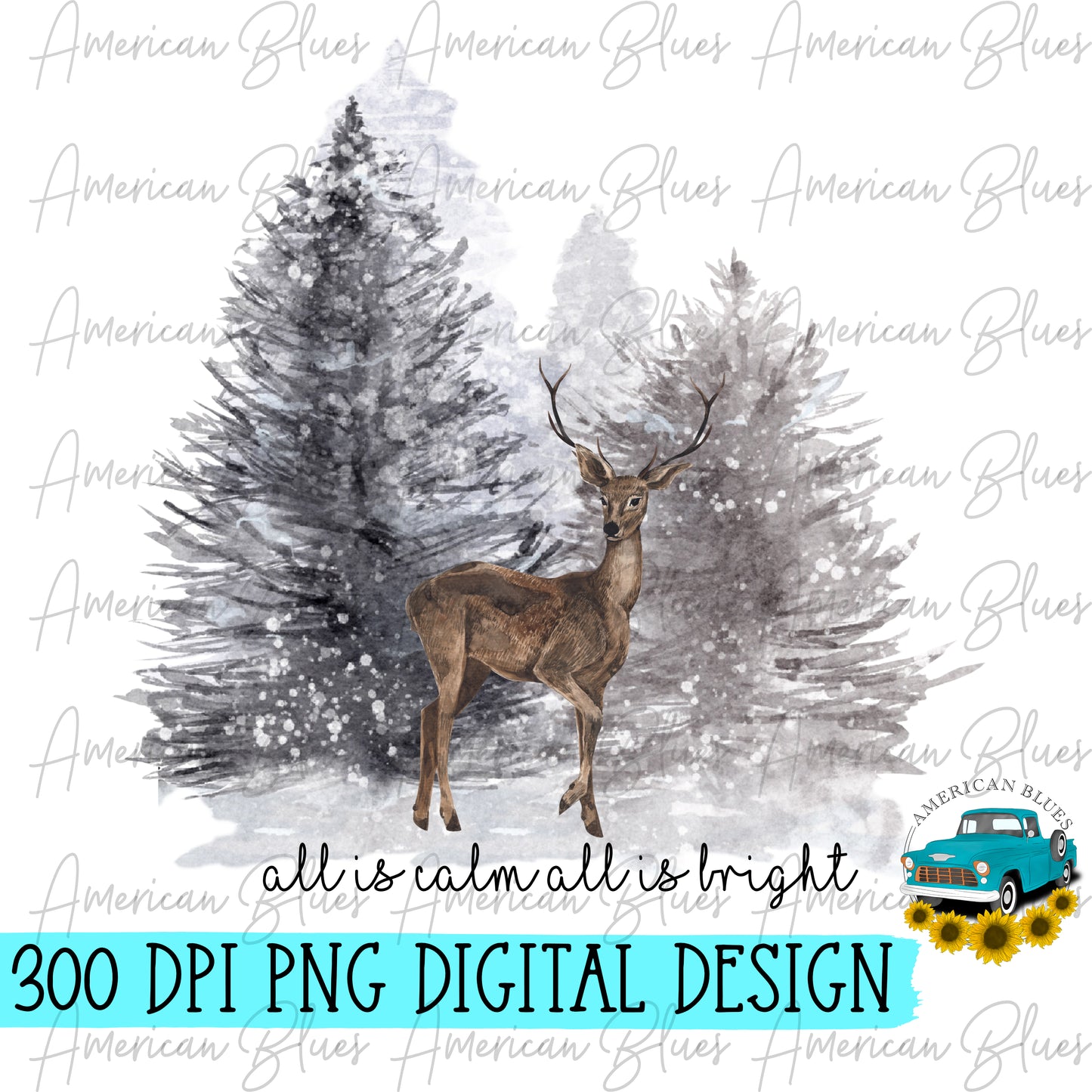 All is calm all is bright- snowy forest deer