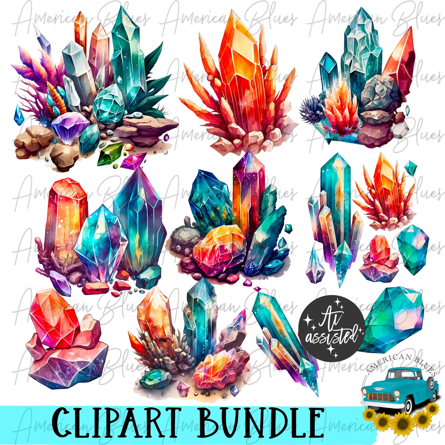 Crystals Clipart Bundle- AI assisted