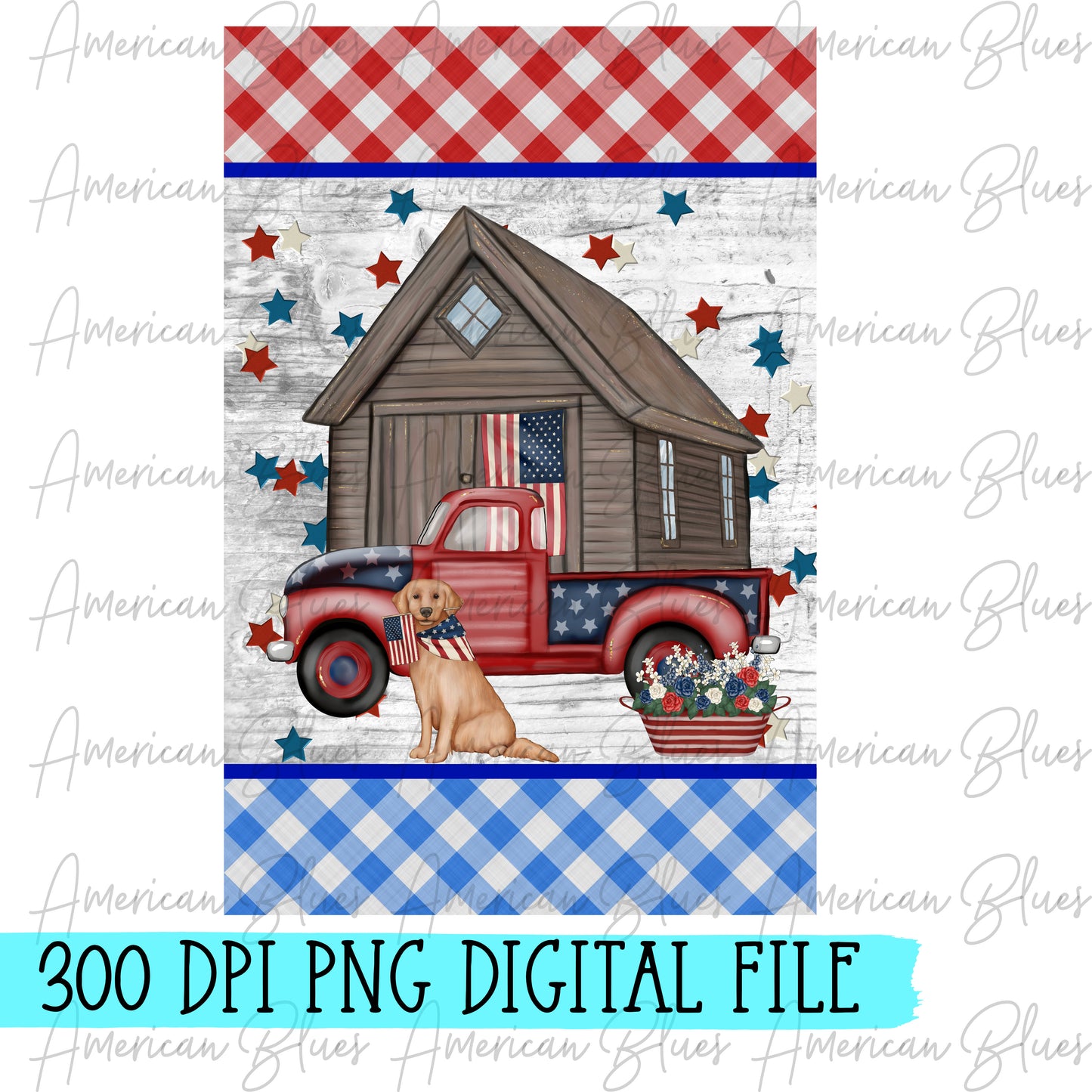 Cute patriotic dog & truck 12x18 garden flag DIGITAL