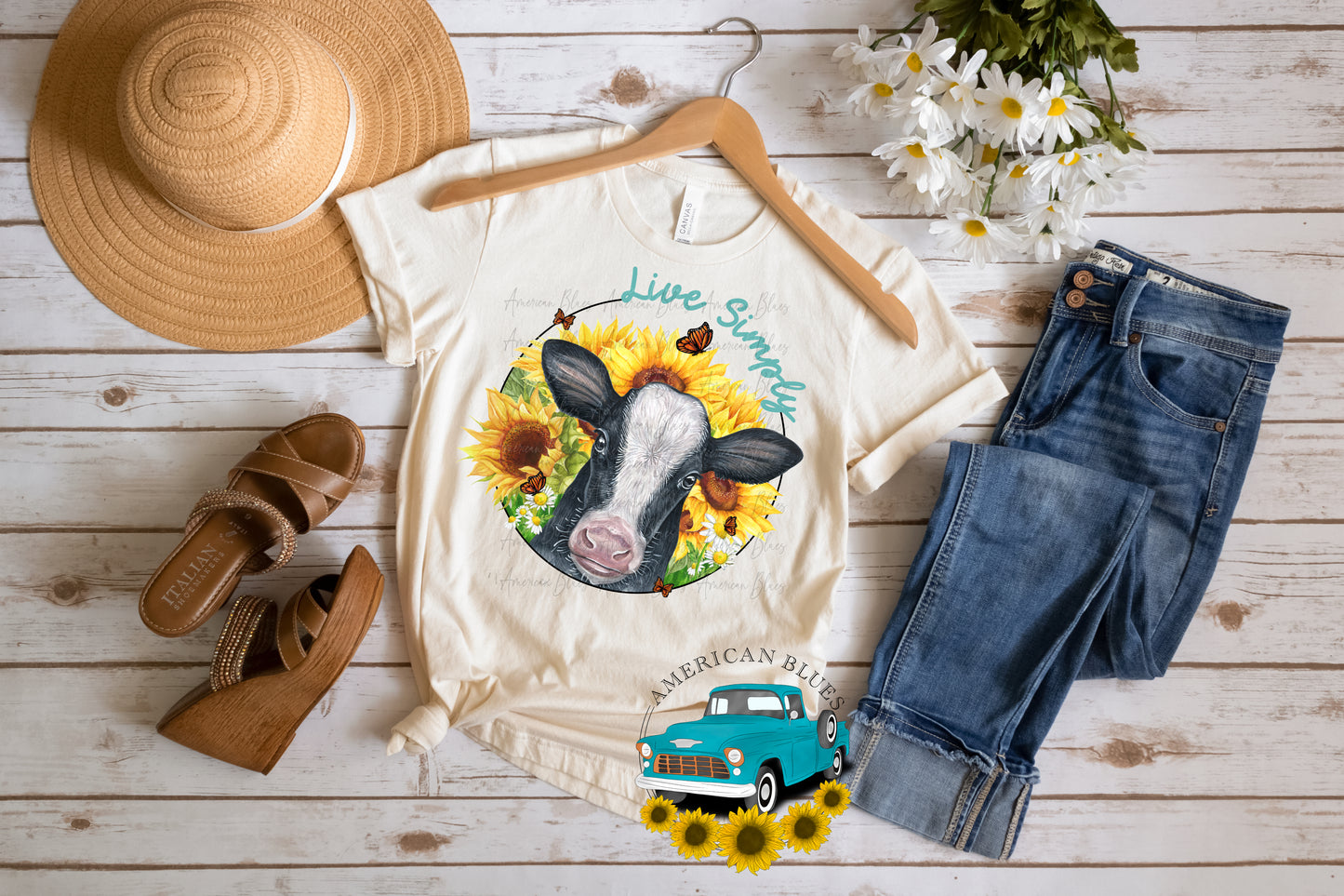 Live Simply sunflower cow