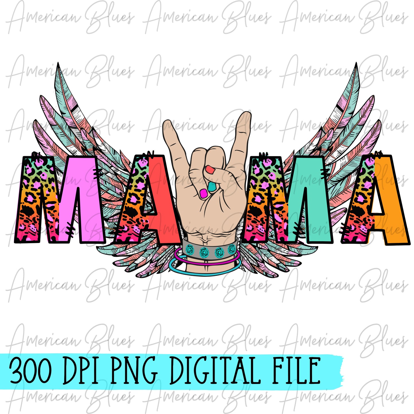 Mama- rock n roll wings & neon leopard