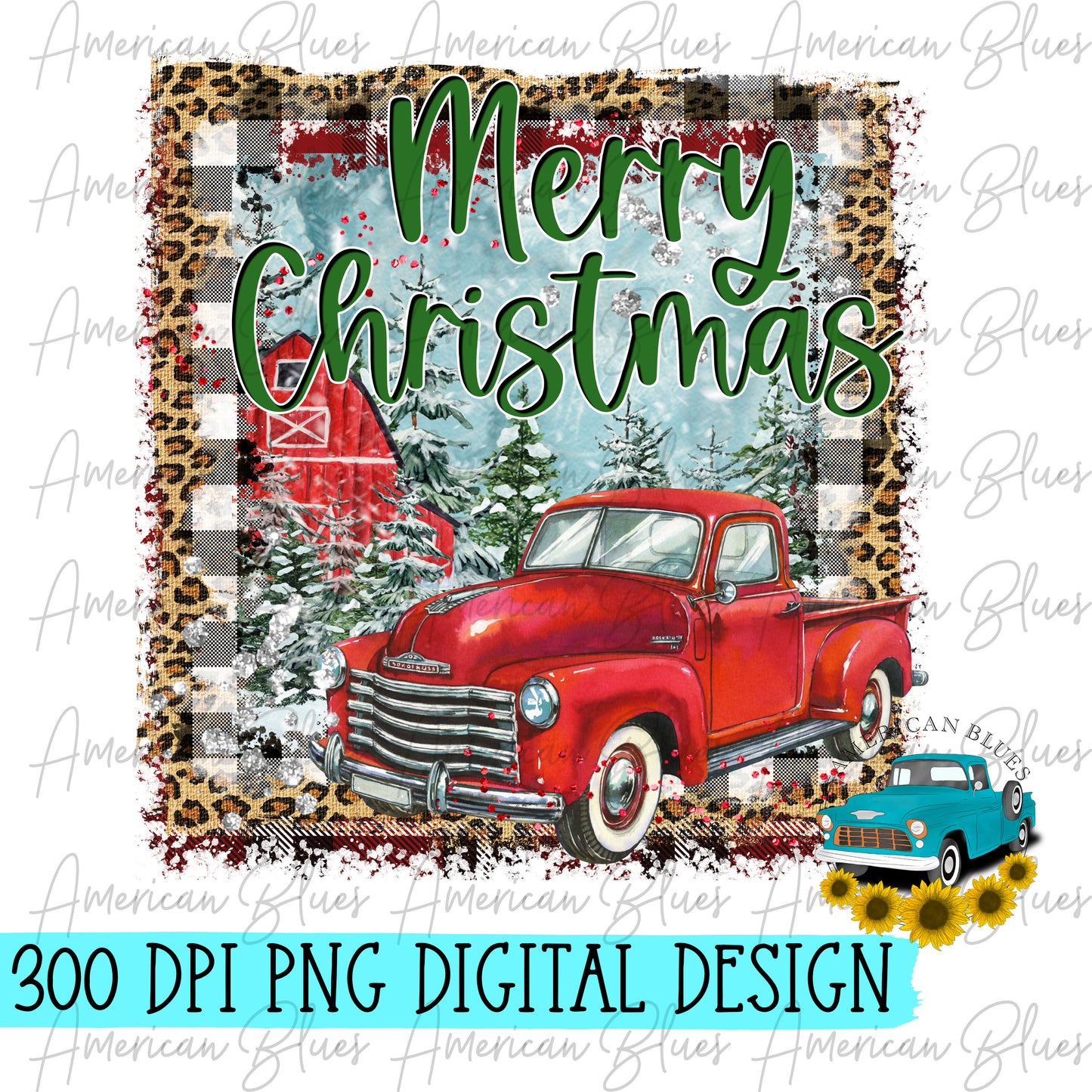 Merry Christmas distressed red truck